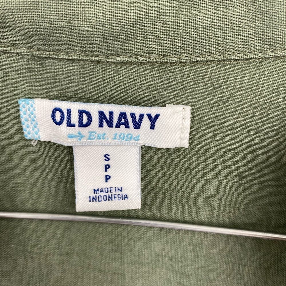 Old Navy Green 3/4 Sleeve Boxy 3/4 Button Down Shirt Linen Blend size S - Picture 2 of 4